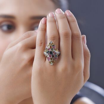 Mehrfarbiger Turmalin Ring, 925 Silber platiniert, ca. 6.11 ct