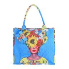Bedrucktes Tote-Bag- und Geldbörsen-Set - 2-teiliges Set mit Frida Kahlo-Motiv, robustem Polyester, 40 x 35 x 2,5 cm, blau
