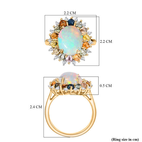 D'Joy AA Nat&uuml;rlicher, &auml;thiopischer Welo Opal, Mehrfarbiger Saphir Ring 925 Silber 750 Gelbgold vermeil (Gr&ouml;&szlig;e 17.00) ca. 4.68 ct image number 5