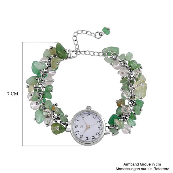 Strada Gr&uuml;ner Aventurin-Perlenuhr, Japanisches Uhrwerk, Legierungsgeh&auml;use, Wei&szlig; mit schwarzen Ziffern image number 5