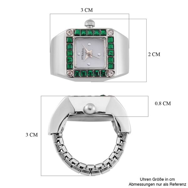 STRADA - Ringuhr mit Neongrüner Kristall und Weißkristall, Japanischem Uhrwerk, 7.5 cm, Reiner Edelstahl image number 5