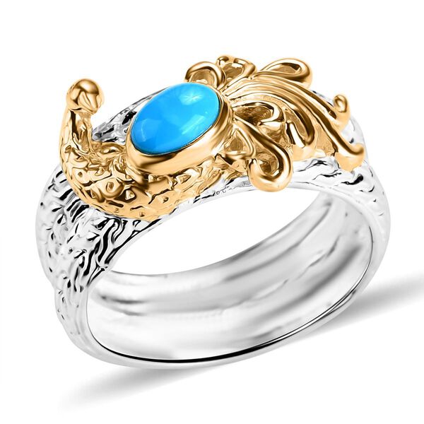 Royal Bali Kollektion- Amerikanischer nat&uuml;rlicher Sleeping Beauty T&uuml;rkis Pfau Ring - 0,83 ct.