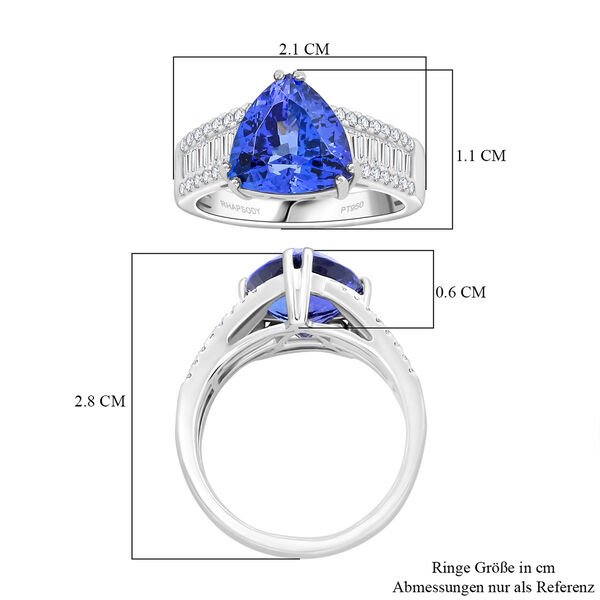 RHAPSODY zertifiziert und gepr&uuml;ft AAAA Tansanit und VS-EF Diamant Ring in 950 Platin - 5,3 ct. image number 5
