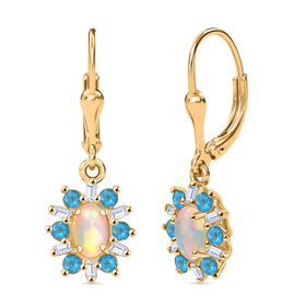 AA Natürlicher, äthiopischer Welo Opal, Neon Apatit Ohrringe 925 Silber 750 Gelbgold Vermeil ca. 1.61 ct