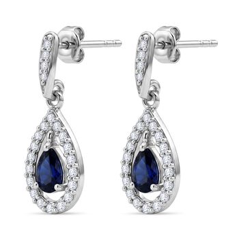 D'Joy AAA Ceylon-Saphir, Moissanit Ohrringe 925 Silber rhodiniert ca. 0.76 ct