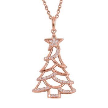 Wei&szlig;er Zirkonia Anh&auml;nger mit Kette, 925 Silber ros&eacute;vergoldet, ca. 0.44 ct