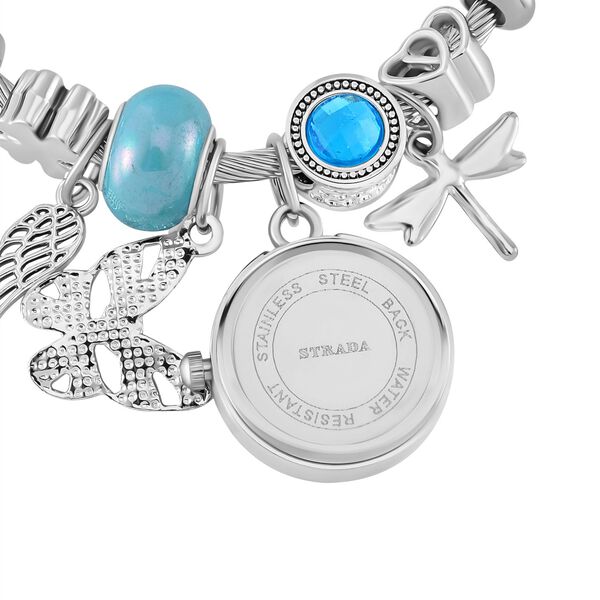 STRADA - Japanisches Uhrwerk mit wei&szlig;em Kristall, Stahl-Glanz, blaue Perlen und Charms, Edelstahl image number 6