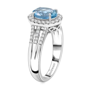 RHAPSODY zertifiziert und gepr&uuml;ft AAAA Santamaria Aquamarin und VS Diamant Ring in 950 Platin - 2 ct.