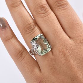 Prasiolith Ring, 925 Silber rhodiniert (Größe 18.00) ca. 14.12 ct