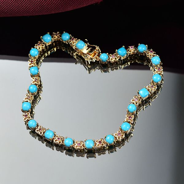 D joy AA Sleeping Beauty T&uuml;rkis, Rhodolith Granat, Armband ca. 19 cm 925 Silber 750 Gelbgold Vermeil (7-8 werktage Liferzeit) ca. 6.54 ct image number 1