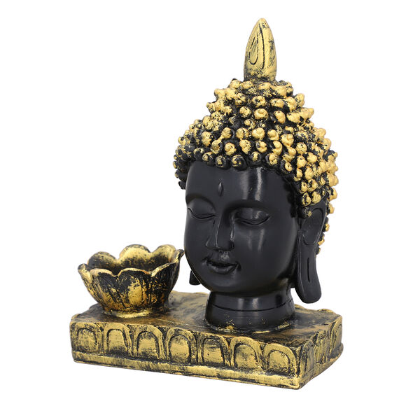 Lotus Buddha Kopf Figur Kerzenleuchter, Schwarz und Gold image number 2