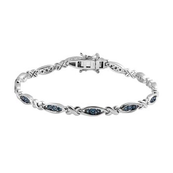 Blaues Diamant Armband, ca. 20 cm, 925 Silber platiniert ca. 0,33 ct