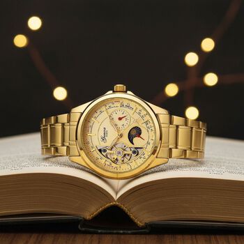 GENOA TIME V2 - Automatik-Armbanduhr, Mechanisches Uhrwerk, Edelstahlarmband, Goldfarben, Champagnerfarbenes Zifferblatt