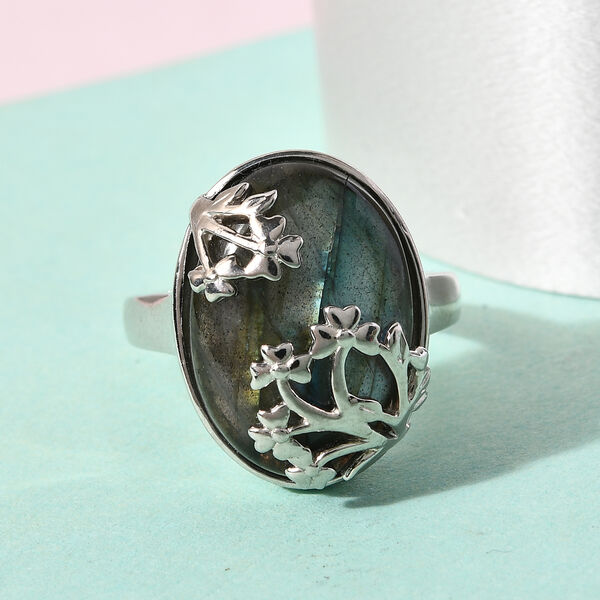 Labradorit Ring Messing Ionenbeschichtetes Platin  ca. 12,42 ct image number 2