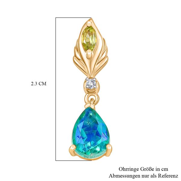 D’joy Pfau Quarz Triplette, Peridot Ohrringe 925 Silber 750 Gelb Vergoldet ca. 3.06 ct image number 5