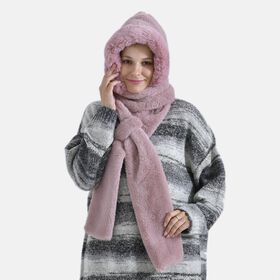 Superweicher 2-in-1 Langschal und M&uuml;tze aus Kunstfell, 110x13cm, rosa