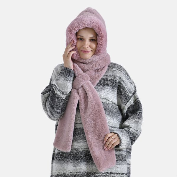 Superweicher 2-in-1 Langschal und M&uuml;tze aus Kunstfell, 110x13cm, rosa image number 2