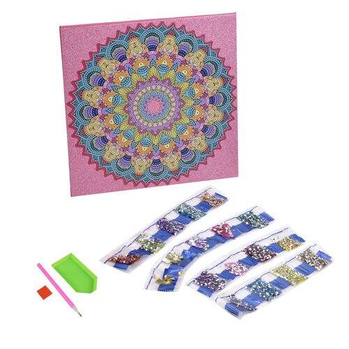 DIY Diamond Painting Leinwand Katze, mehrfarbiges Motiv mit Glitzerakzenten, inkl. MDF-Rahmen, Klebemotiv, Diamanten, Stift, Wachs, Aufbewahrungsbox, 29x29?cm, Mandala image number 0