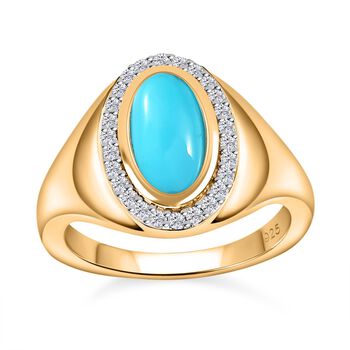 Amerikanischer, nat&uuml;rlicher Sleeping Beauty T&uuml;rkis und Zirkon-Ring - 1,30 ct.
