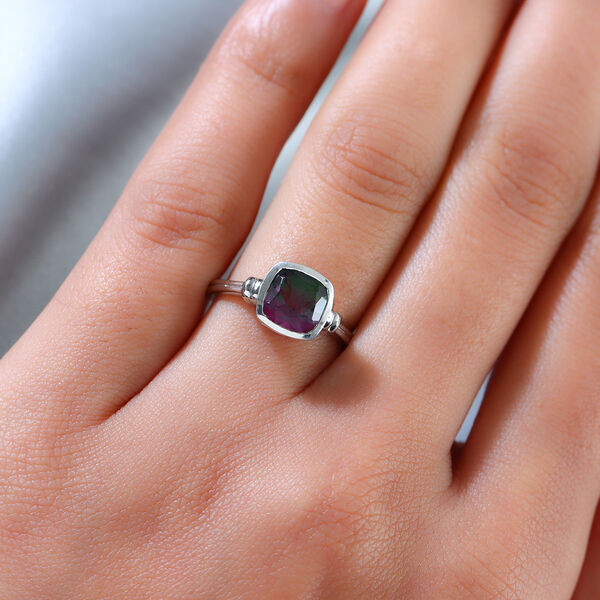 Wassermelonen-Quarz-Triplett Solit&auml;r Ring 925 Silber platiniert image number 3