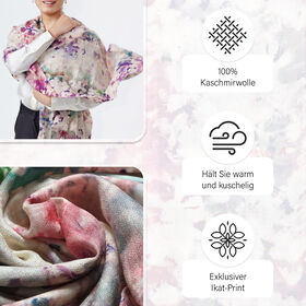 LA MAREY Schal aus 100% Premium-Kaschmir mit Digitaldruck, 70x200cm, abstraktes Aquarell