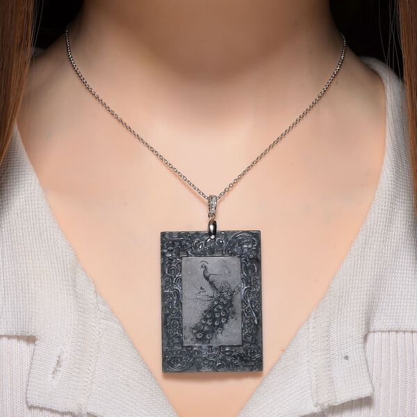 Nat&uuml;rlicher Olmek Jade Anh&auml;nger mit Kette ca. 50 cm, 925 Silber rhodiniert image number 1