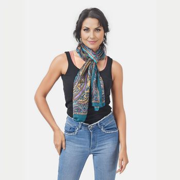 Bedruckter Satin-Seidenschal, 48x160cm, grau