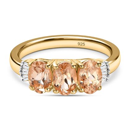 AA Ceylon kaiserlicher Granat und wei&szlig;er Diamant-Ring, 925 Silber Gelbgold Vermeil (Gr&ouml;&szlig;e 21.00) ca. 1.82 ct