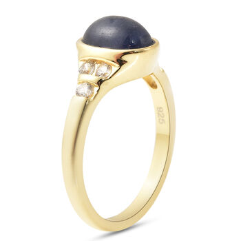 Masoala Saphir und Zirkon-Ring, 925 Silber vergoldet, 3,45 ct.