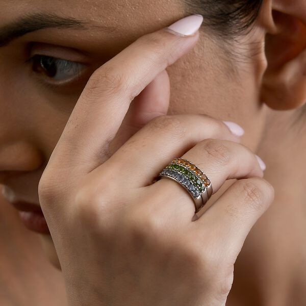 Nat&uuml;rliches Chromdiopsid, Tansanit und Feueropal Ring-Set, Edelstahl ca. 1.45 ct image number 3