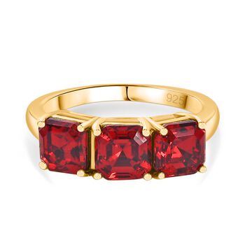 J Francis gefertigt mit SWAROVSKI ASSCHER SCHLIFF Scarlet Kristall Ring 925 Silber 750 Gelbgold Vermeil (Gr&ouml;&szlig;e 17.00)