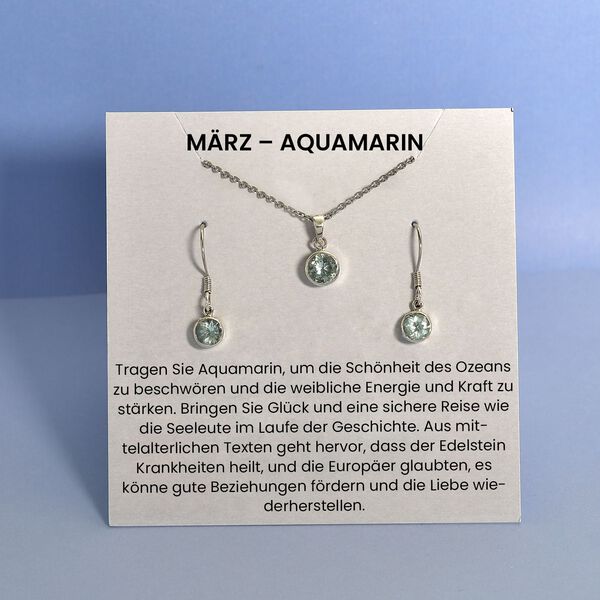 Aquamarin-Anh&auml;nger und Ohrringe aus 925 Silber, mit Kette aus Edelstahl ca. 2,45 ct image number 9