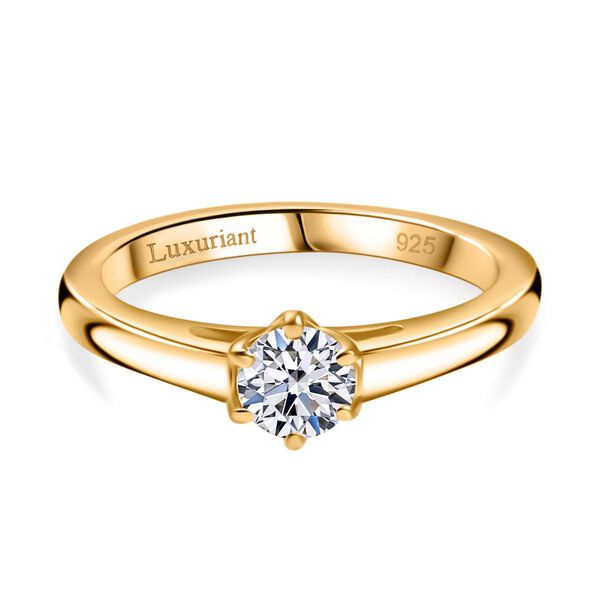 LUXURIANT SGL zertifizierter VS-EF Labor Diamant Ring, 925 Silber 750 Gelbgold Vermeil - 0,50 ct.