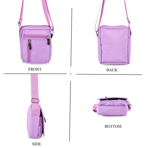 Umh&auml;ngetasche mit mehreren Rei&szlig;verschlussf&auml;chern und RFID-Schutz, 12,5x6x16cm, Lila image number 5