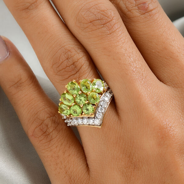 Nat&uuml;rlicher Peridot und Zirkon-Ring, 925 Silber vergoldet  ca. 3,95 ct image number 3