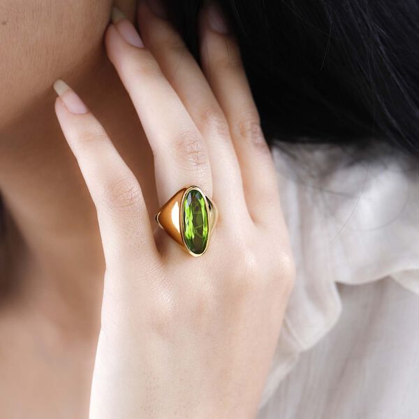 Chartreuse Quarz Ring, 925 Silber Gelbgold Vermeil (Gr&ouml;&szlig;e 17.00) ca. 6.86 ct image number 3