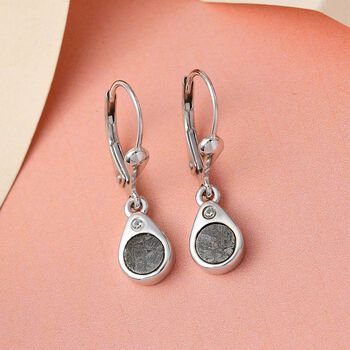 Muonionalusta Meteorit und wei&szlig;e Zirkon-Ohrringe, 925 Silber platiniert ca. 3.53 ct