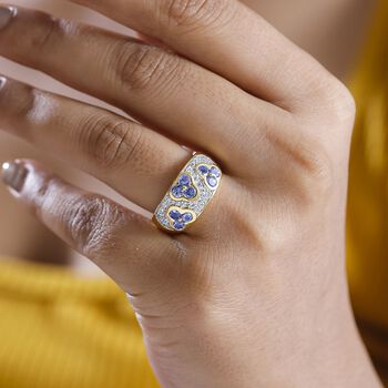 Tansanit, Wei&szlig;er Zirkon Ring 925 Silber 750 Gelbgold Vermeil (Gr&ouml;&szlig;e 19.00) ca. 1,61 ct