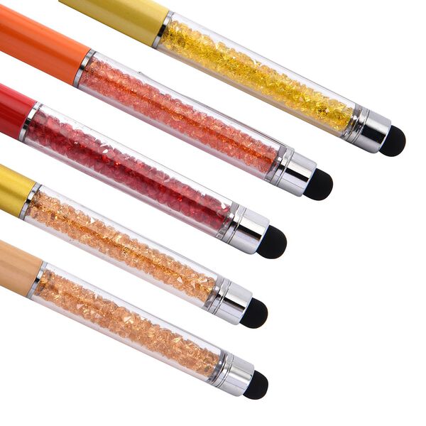 5er Set - Kristall gef&uuml;llte Aluminium-Kugelschreiber, rot/gelb image number 3