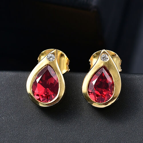 D'Joy Lab Created Padparadscha-Saphir, Weißer Zirkon Ohrringe 925 Silber 750 Gelb Vergoldet ca. 2,22 ct. image number 1