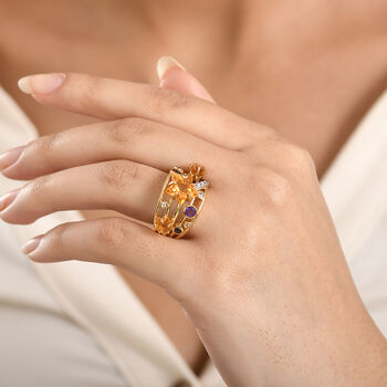 GP - Serra Gaucha Citrin, Afrikanischer Amethyst Ring 925 Silber 750 Gelbgold Vermeil (Gr&ouml;&szlig;e 18.00) ca. 5.32 ct