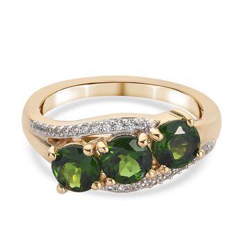 Russischer Diaopside und Zirkon 3 Stein Ring 925 Silber 585 Vergoldet (Gr&ouml;&szlig;e 16.00) ca. 1,48 ct