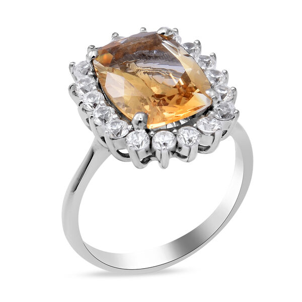 Citrin und weißer Zirkon-Ring, 925 Silber platiniert  ca. 7,60 ct image number 3