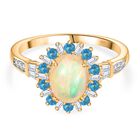 AA Natürlicher, äthiopischer Welo Opal, Neon Apatit Ring 925 Silber 750 Gelbgold Vermeil (Größe 21.00) ca. 1,97 ct