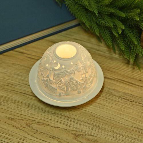 Weihnachts-Windlicht, unglasiertes, weißes Porzellan mit LED, 10 cm, weiße Weihnachten image number 0