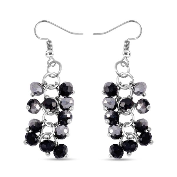 2er Set - mehrschichtiger Halsketten und Ohrringe, Schwarz-silberfarbene Kristallperlen und wei&szlig;e Kristalle image number 7