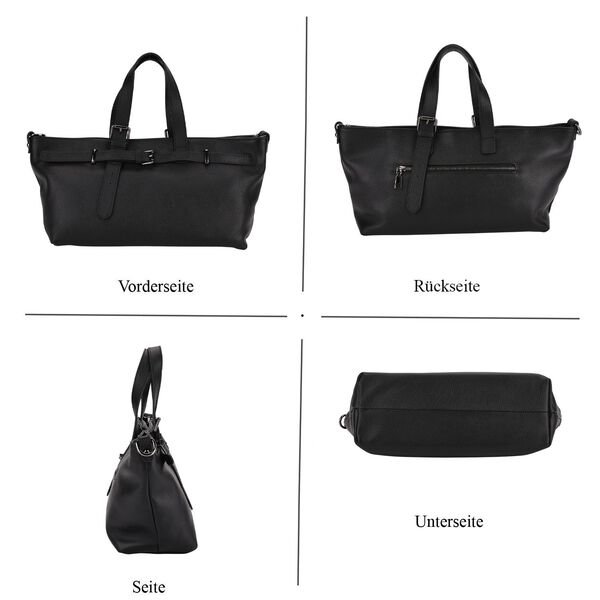 Echtleder-Crossbody-Bag im Trapez-Design, 32x12x19 cm, Schwarz image number 2