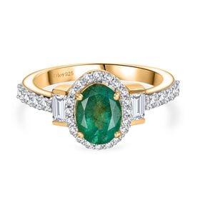 AA Kagem Sambischer Smaragd, Moissanit Ring 925 Silber 750 Gelbgold Vermeil (Größe 18.00) ca. 1,80 ct
