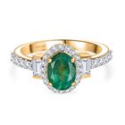 AA Kagem Sambischer Smaragd, Moissanit Ring 925 Silber 750 Gelbgold Vermeil (Größe 18.00) ca. 1,80 ct
