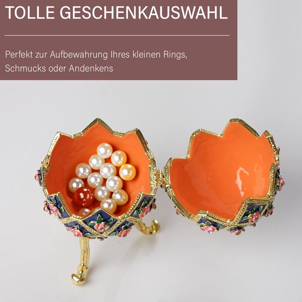 Emaillierte Schmuckbox in Osterei-Form mit Blumenmuster, 5x9cm image number 3